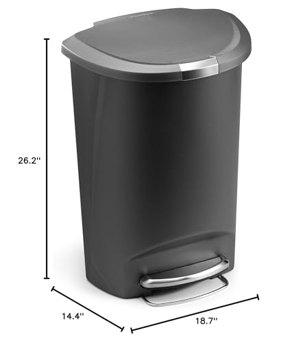 50 Liter Semi-Round Kitchen Step Trash Can with Slide Lock, Black Plastic Z575323