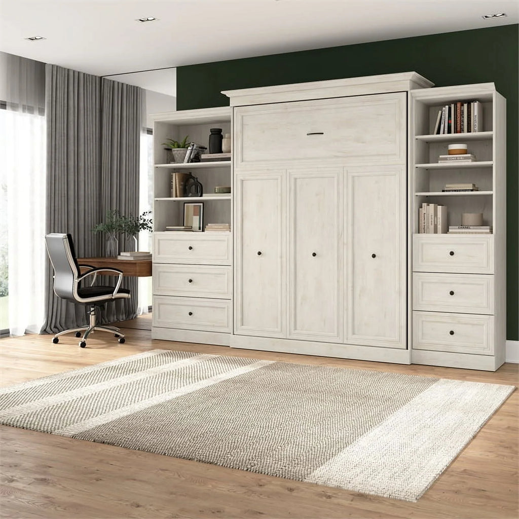 Queen Murphy Bed with Storage Cabinets in Gray V54961