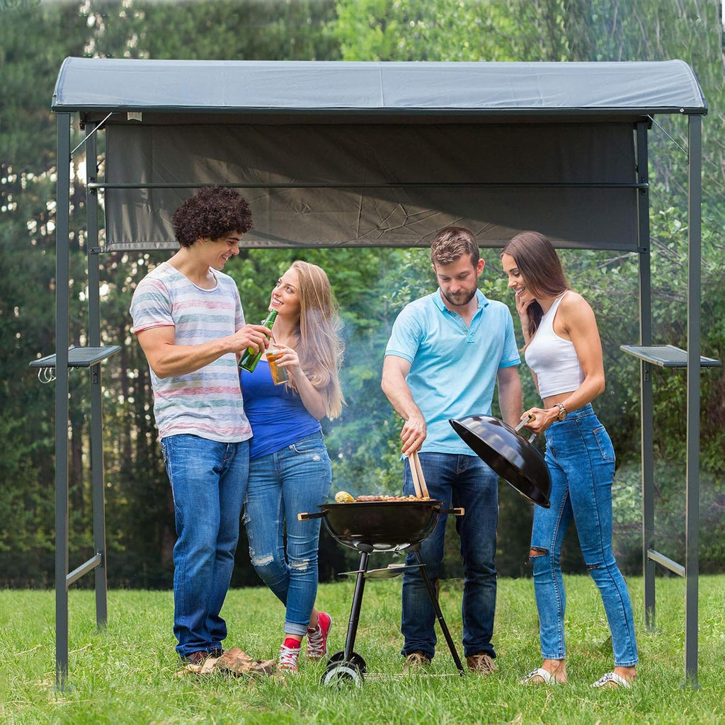 7FT BBQ Grill Gazebo Canopy with Sun Shade Panel B393203