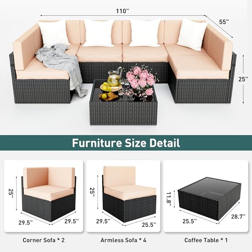 7-Piece All-Weather Wicker Patio Sectional Sofa Set with Washable Cushions S83890