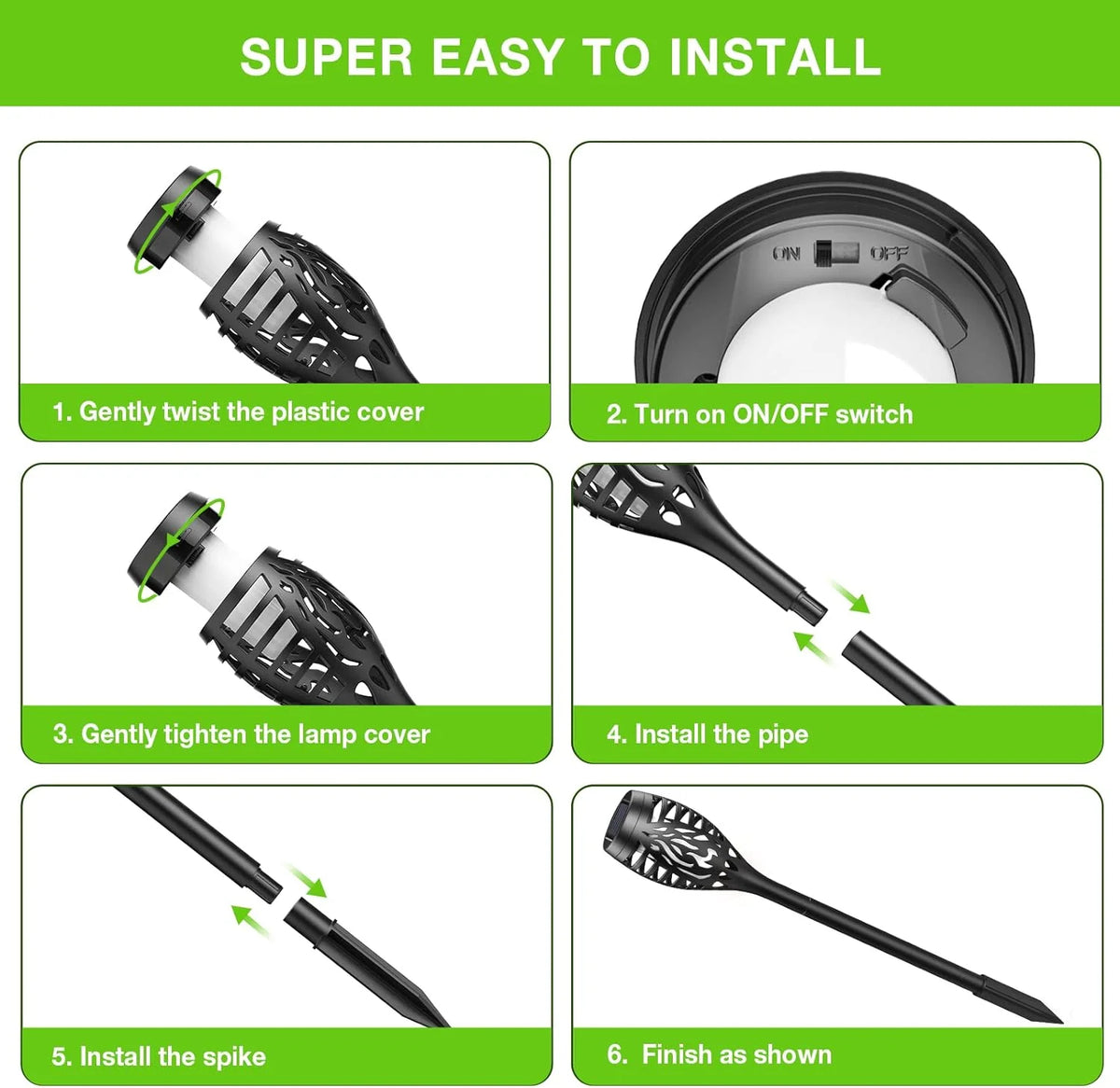 12 Pack Solar Torch Lights Outdoor, LED Flickering Solar Lights, Waterproof Flame Lights X885