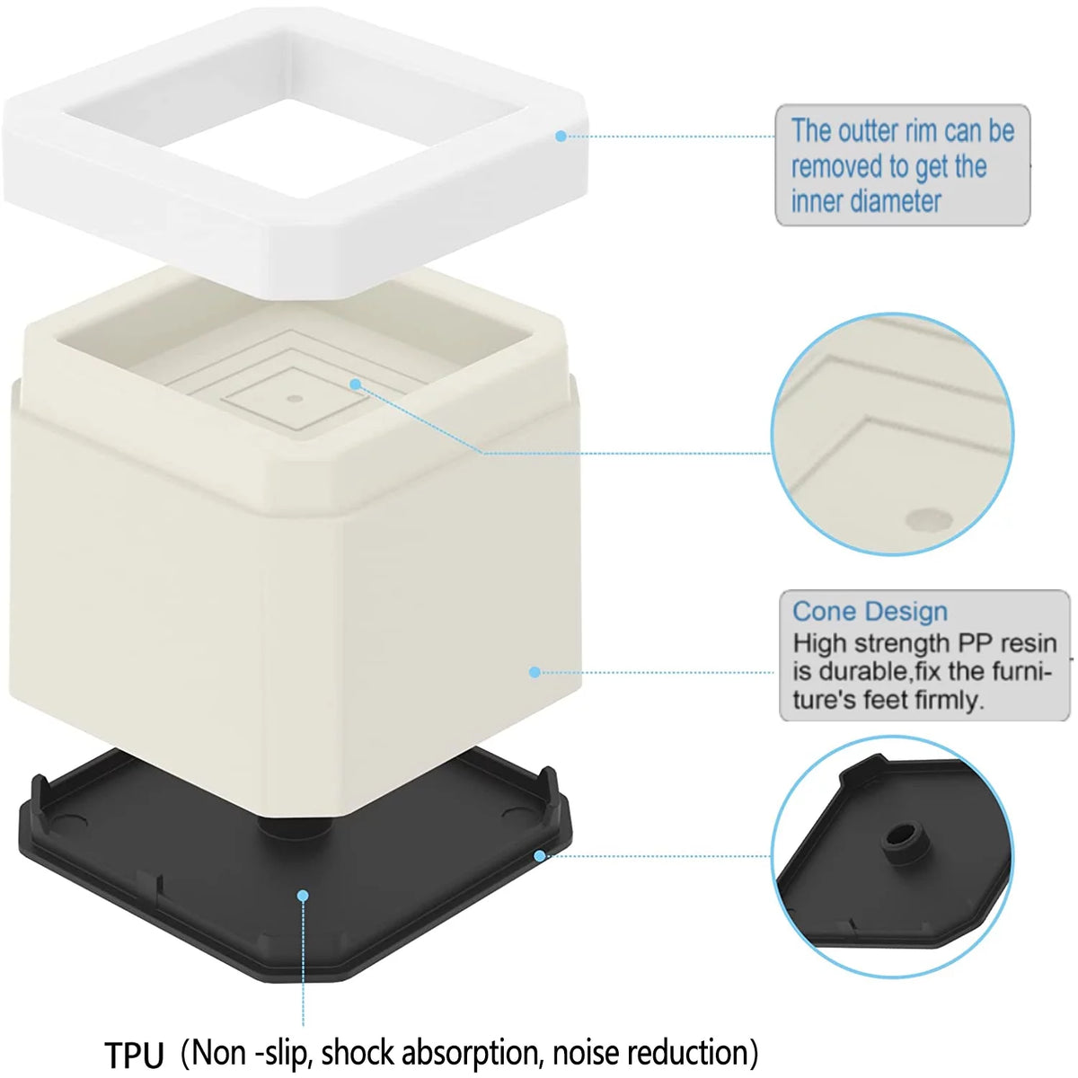 White 4 Pack Plastic Bed Risers O13527