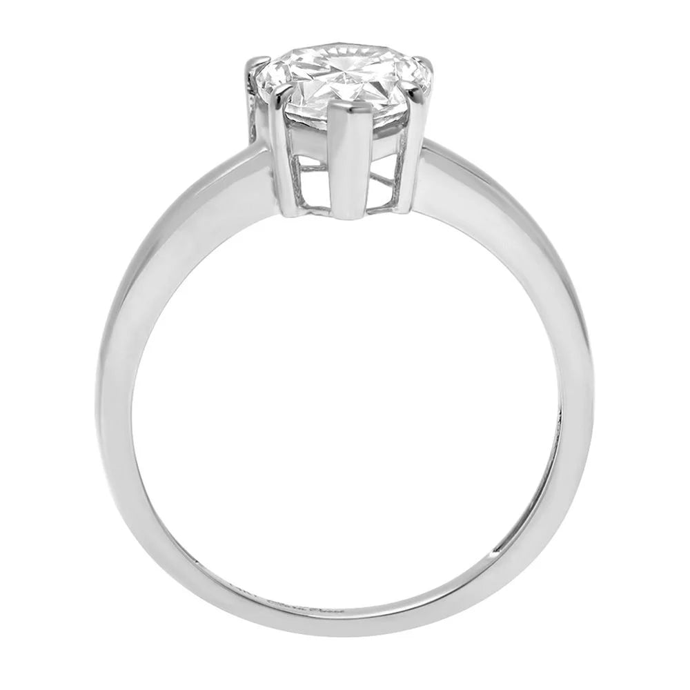 1.5 ct Pear Cut Clear Simulated Diamond 18k White Gold Solitaire Ring Size 3.5 E788