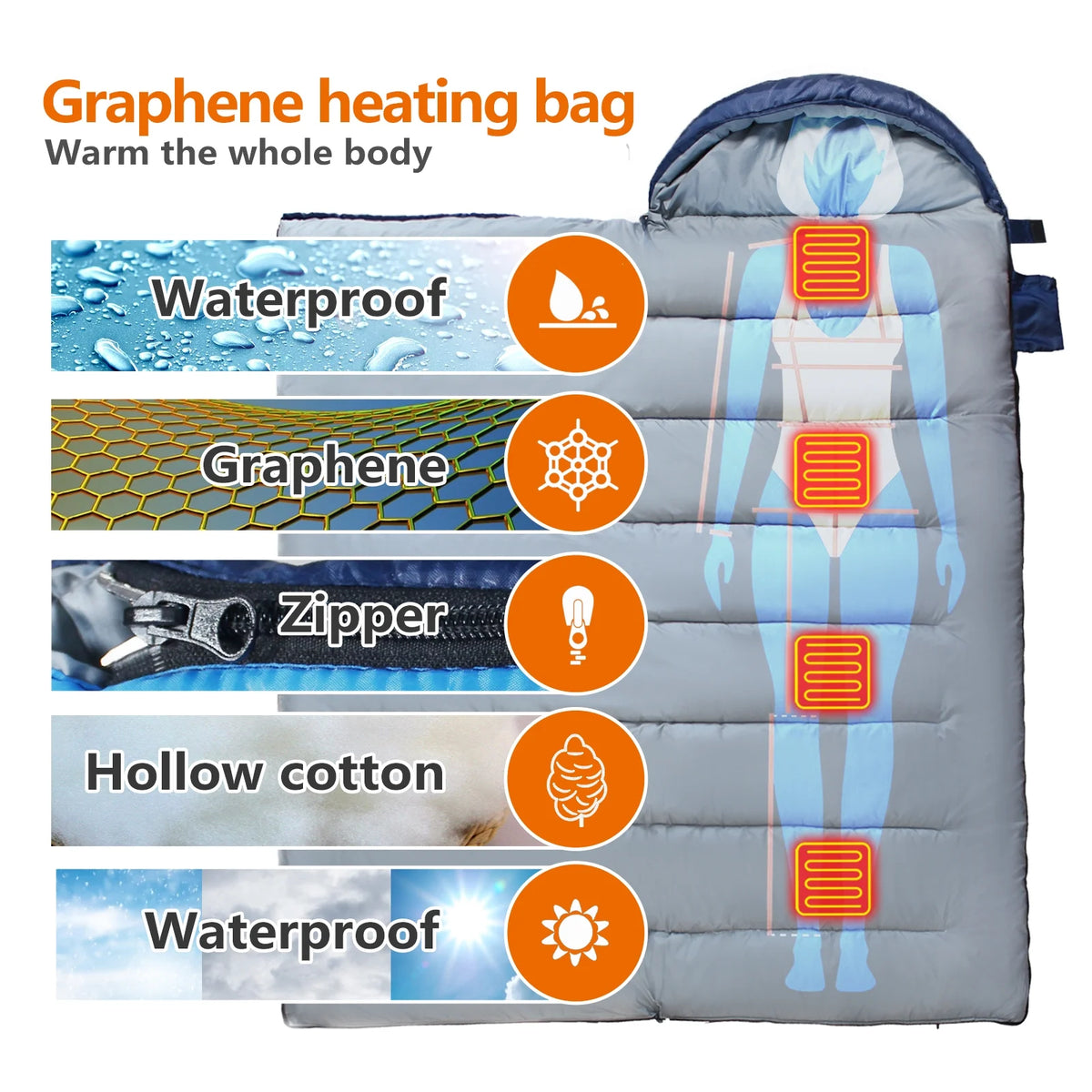 Heated Waterproof Lightweight Sleeping Bag H858932