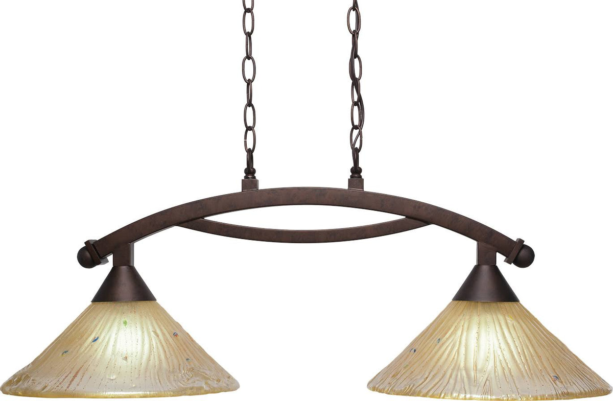 Two Light Island Bronze Finish with Amber Crystal Glass Z330