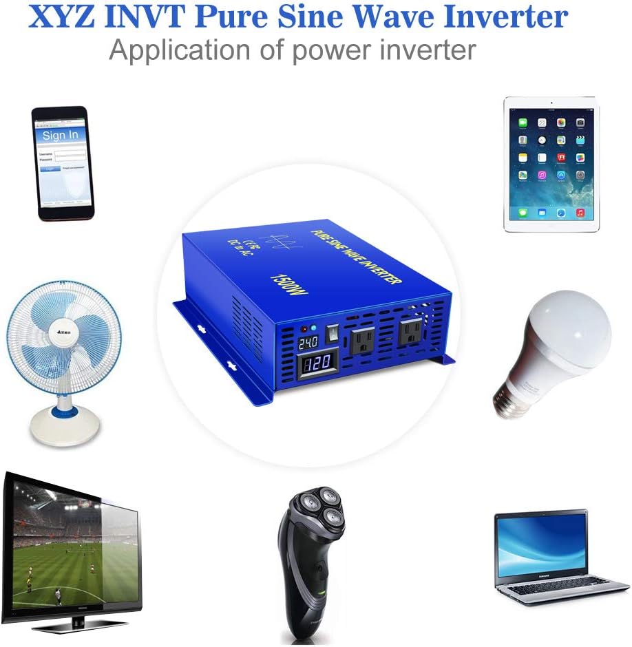1500W Pure Sine Wave Power Inverter 24V DC to 110V 120V AC with LED Display Dual AC Outlets X757