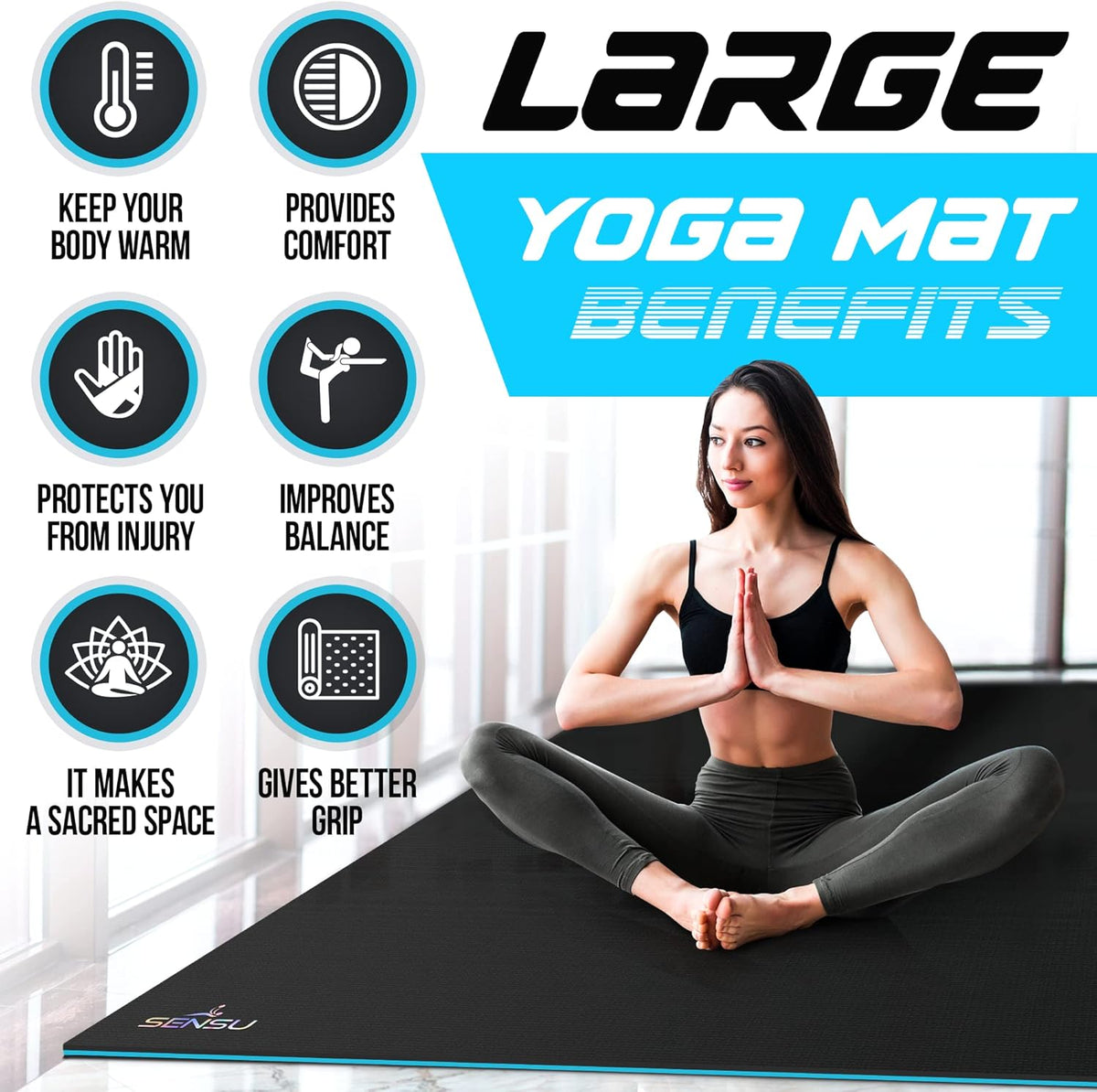 Large 7’ x 5’ x 9mm Non- Slip Yoga Mat L5632