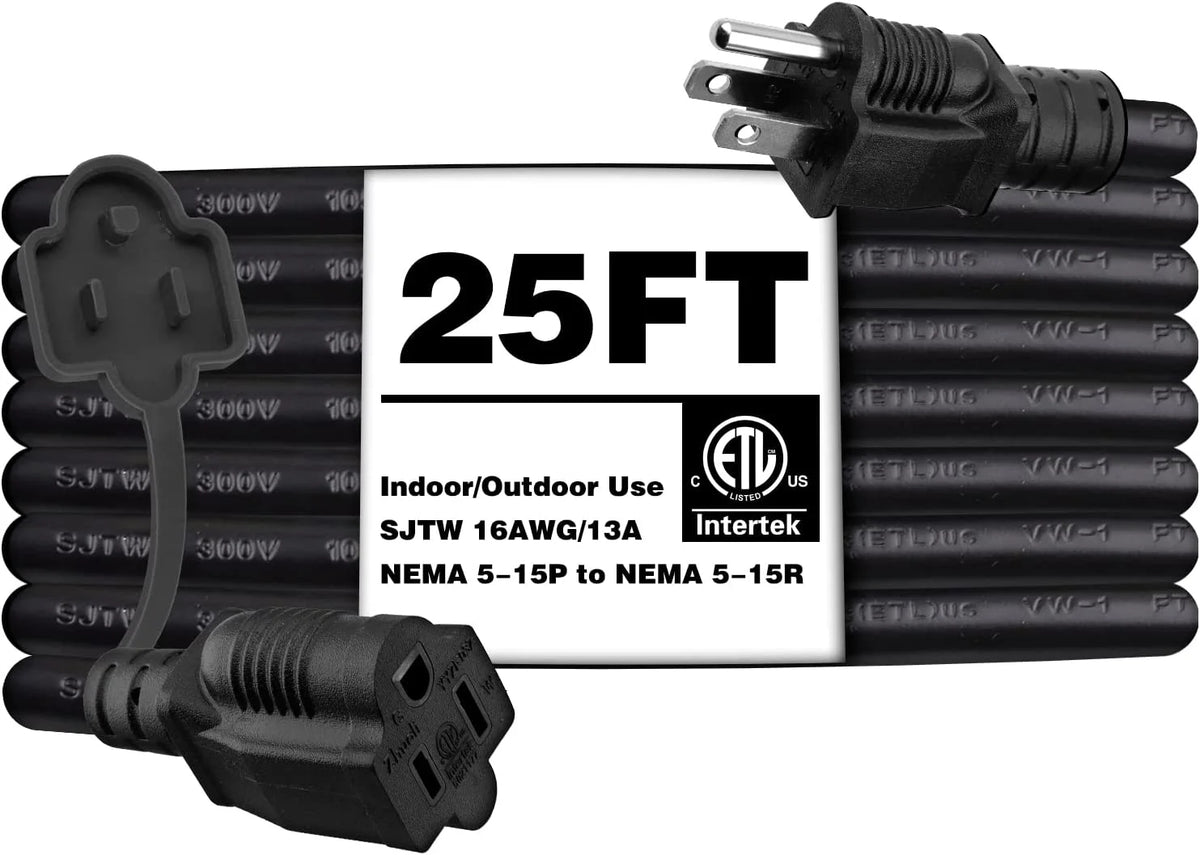 25 Feet 16AWG 13A 3 Prong Extension Cord with Safety Cover Y828319