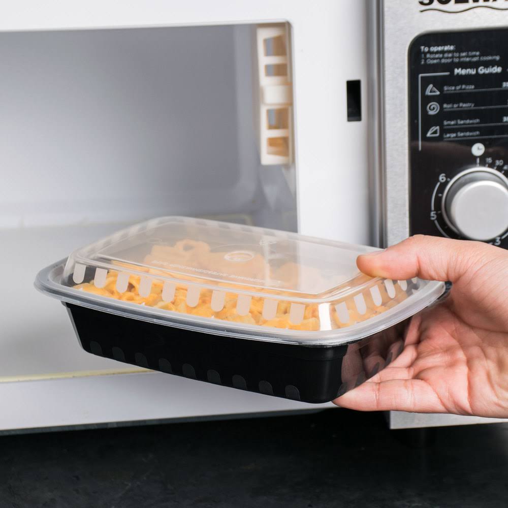 24 oz Black Microwavable Food Container with Lid W39844