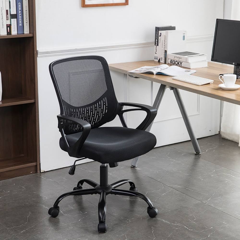 Black Swivel Mesh Chair with Armrest T46364