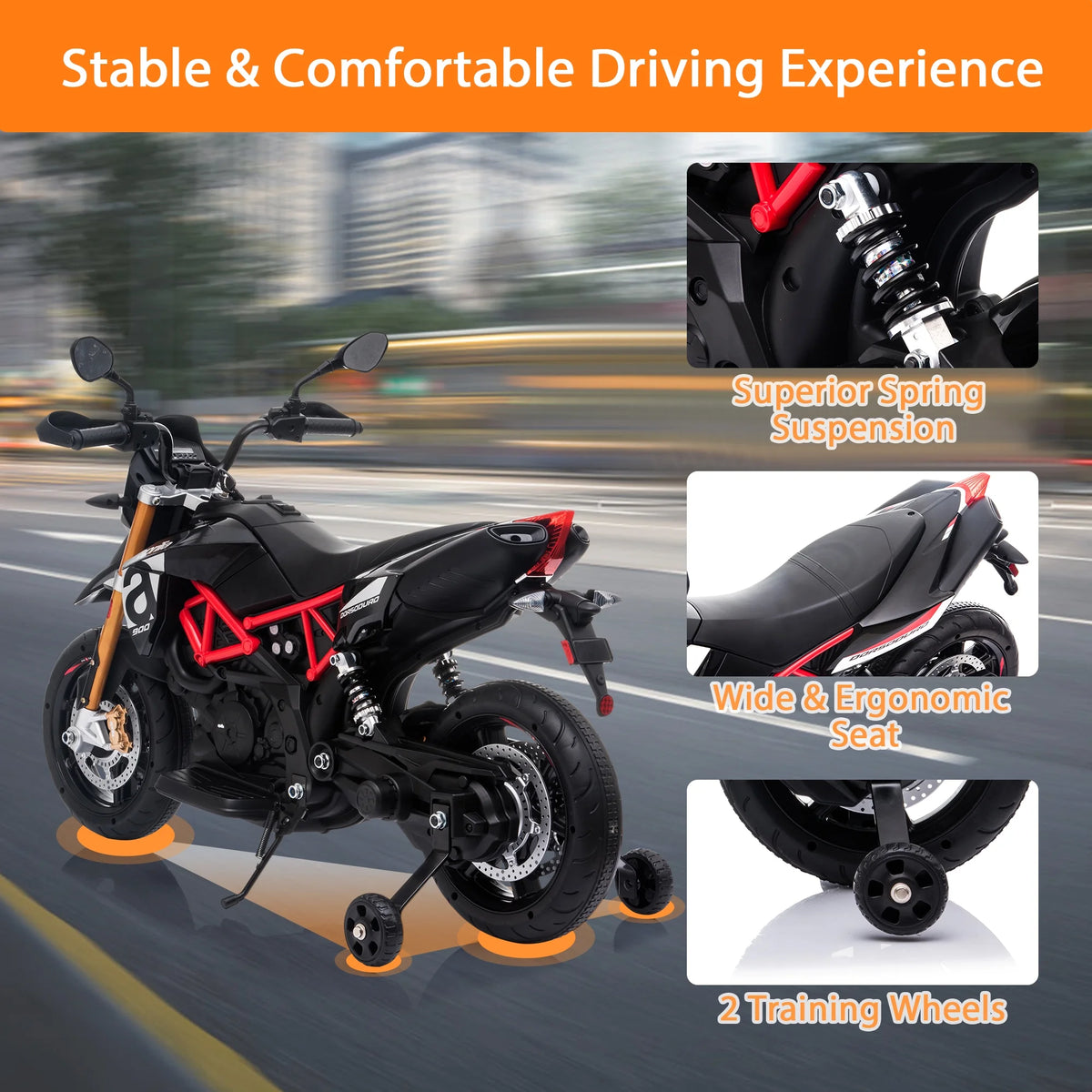 12V Ride on Motorcycle Electric Motorbike with Training Wheels E960