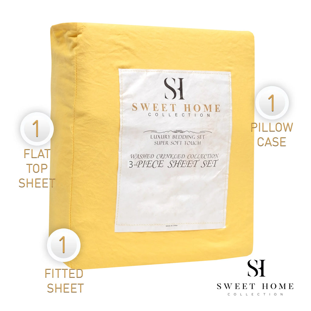 Washed Crinkled Sheet Set Twin Yellow L8859