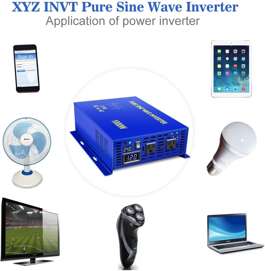 1500W Pure Sine Wave Power Inverter 24V DC to 110V 120V AC with LED Display Dual AC Outlets X757