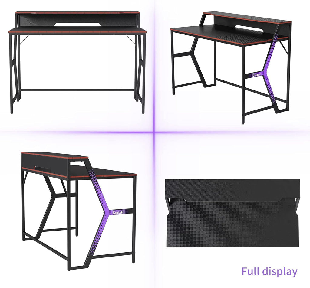 Carbon Fiber Surface Gaming Desk with Monitor Stand V425