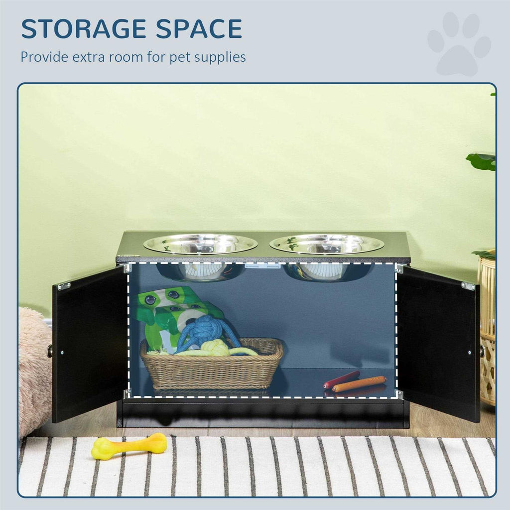 Large Elevated Dog Bowls with Storage Cabinet P528