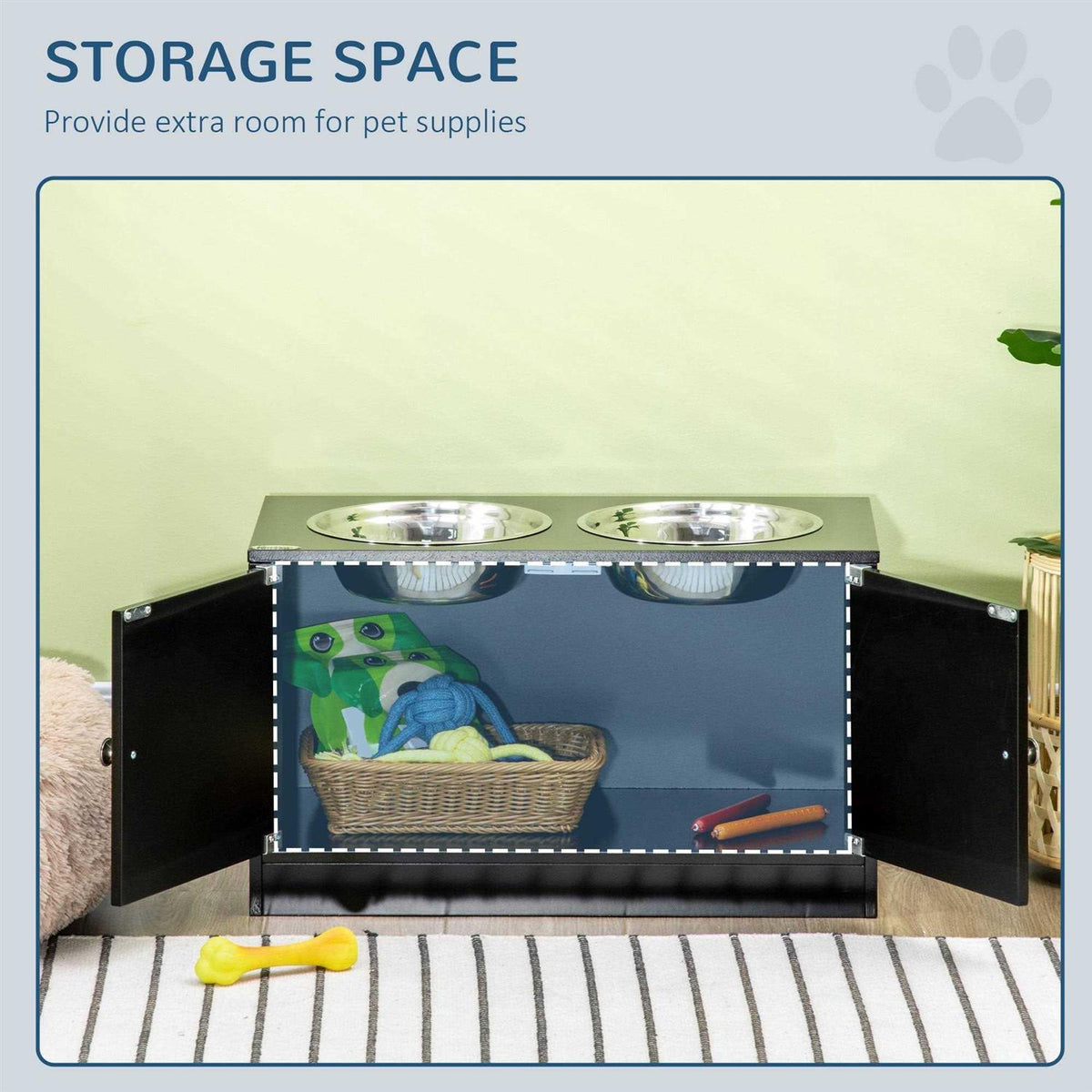 Large Elevated Dog Bowls with Storage Cabinet P528