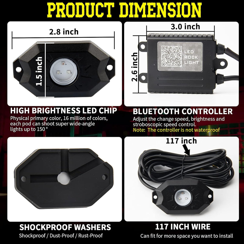 RGB LED Rock Lights with APP Bluetooth Controller Q666