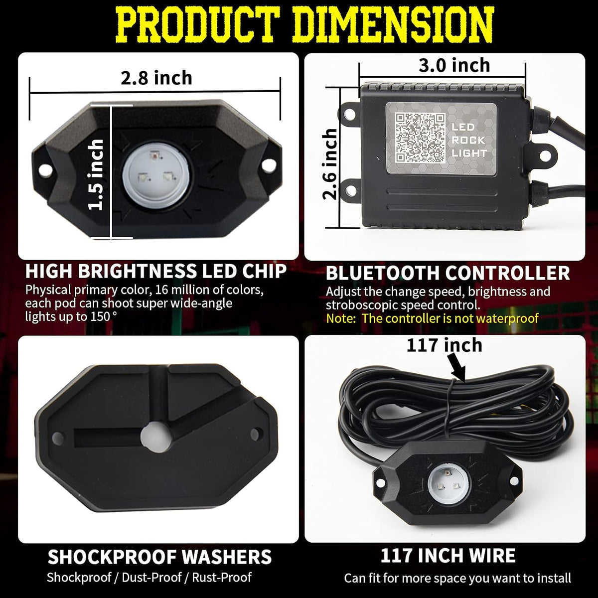 RGB LED Rock Lights with APP Bluetooth Controller Q666