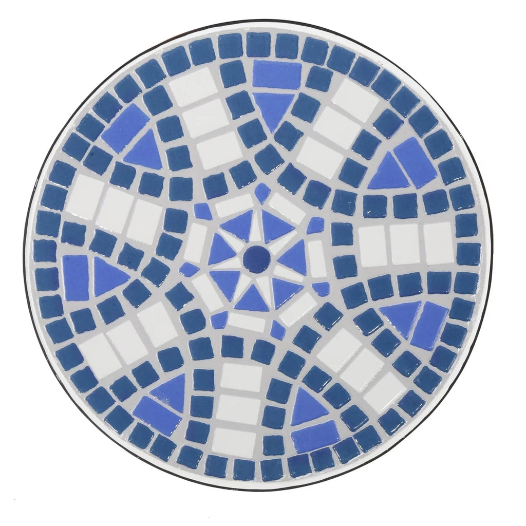 Blue and White Ceramic Tile Iron Frame Side Table W143