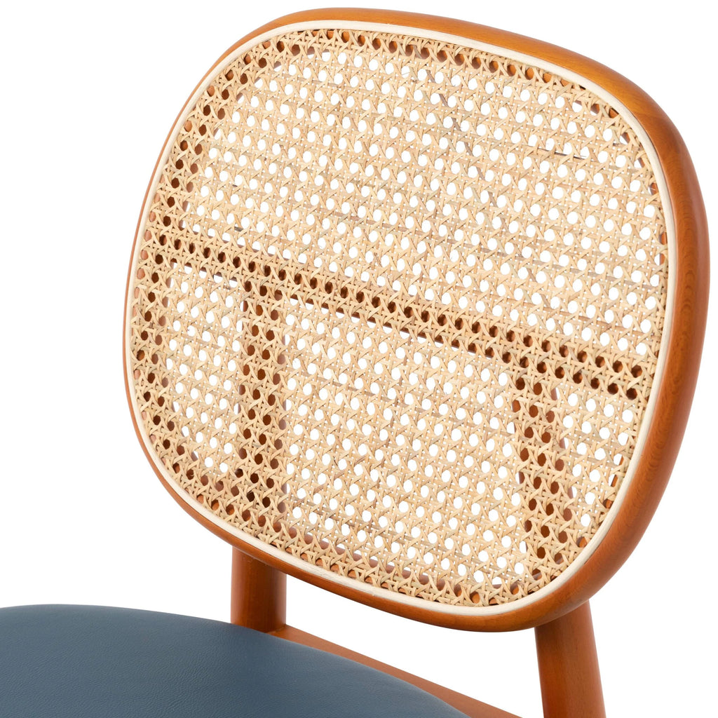 Mid-Century Modern Wicker Dining Chair with Leather Seat and Beech Wood Legs Z749