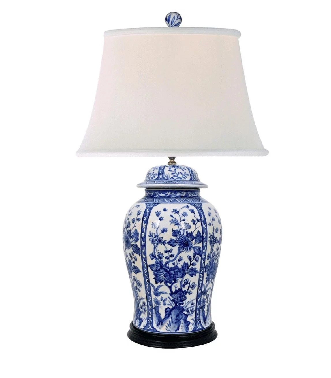 Blue and White Floral Temple Jar Lamp I2895