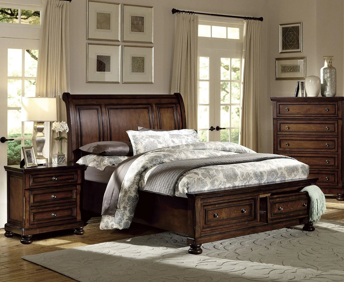 Brown Cherry 3pc King Bed Bedroom Set K828