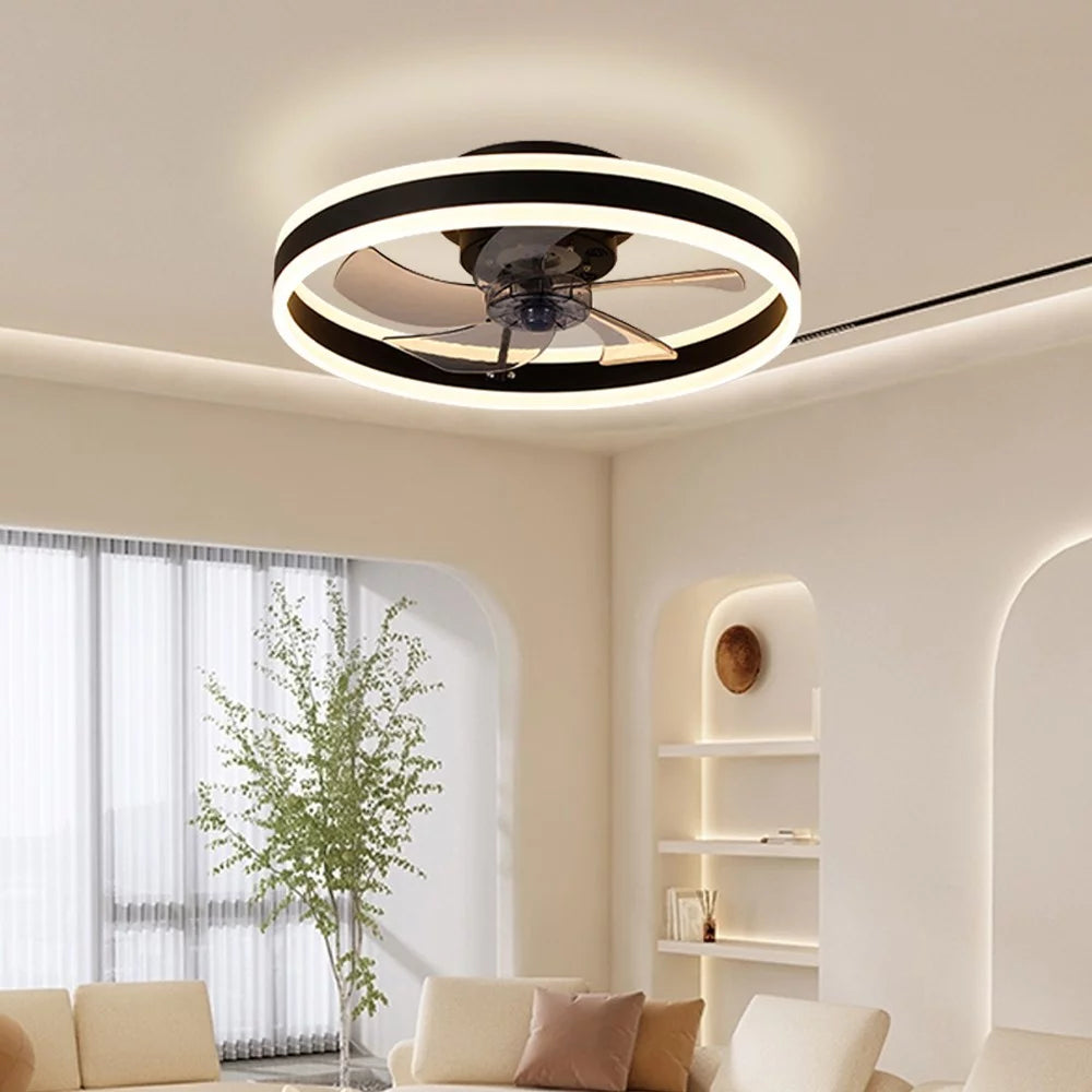 Black Modern Low Profile Ceiling Fan with Light L332