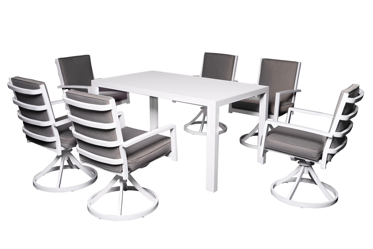 7 Piece Aluminum Outdoor Dining Set with 6 Swivel Chair Padded Cushion F6308