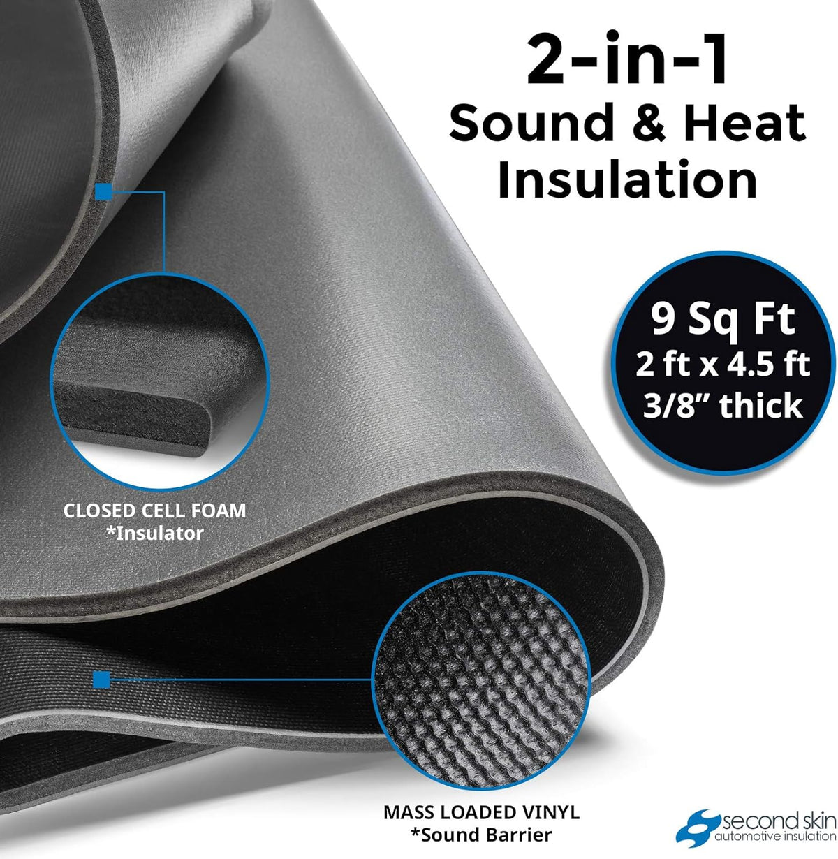 2 in 1 Sound Insulation for Cars Mass Loaded Vinyl and Closed Cell Foam C504529