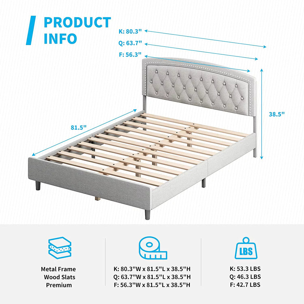 Full Size Light Grey Platform Bed Frame with Headboard Y26349