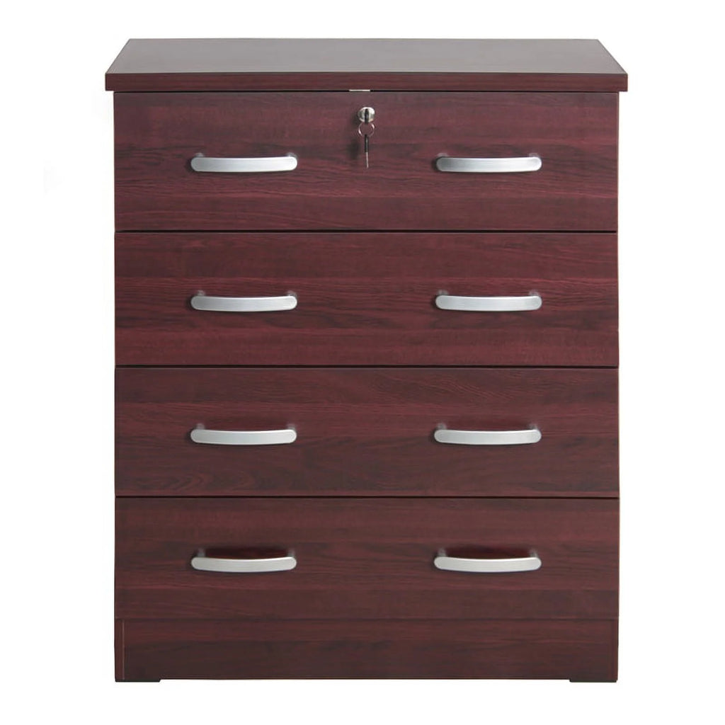 Pine Twin Bed and Dresser with Lock in Mahogany J63823