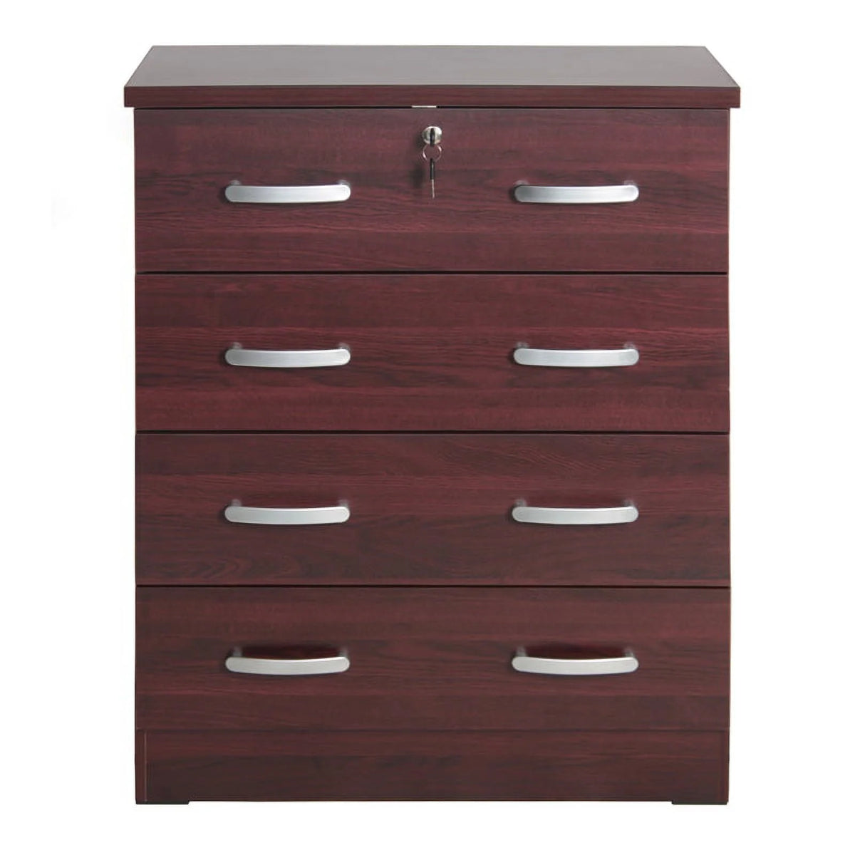 Pine Twin Bed and Dresser with Lock in Mahogany J63823