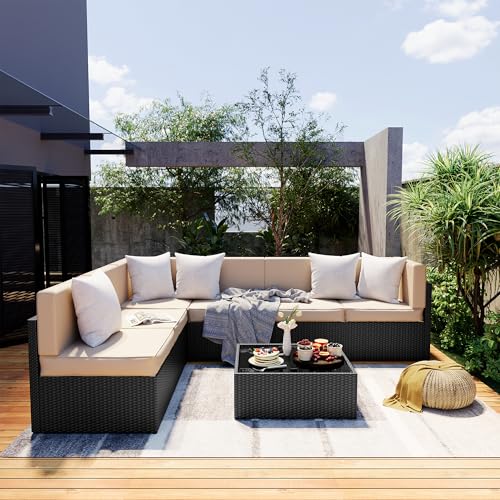 7-Piece All-Weather Wicker Patio Sectional Sofa Set with Washable Cushions S83890