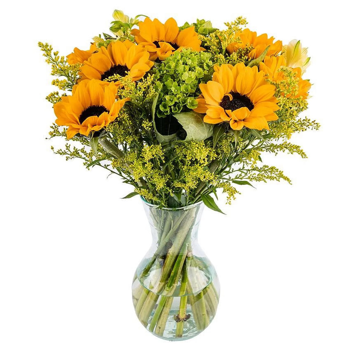 Fresh-Cut Yellow Flowers with Glass Vase B78911