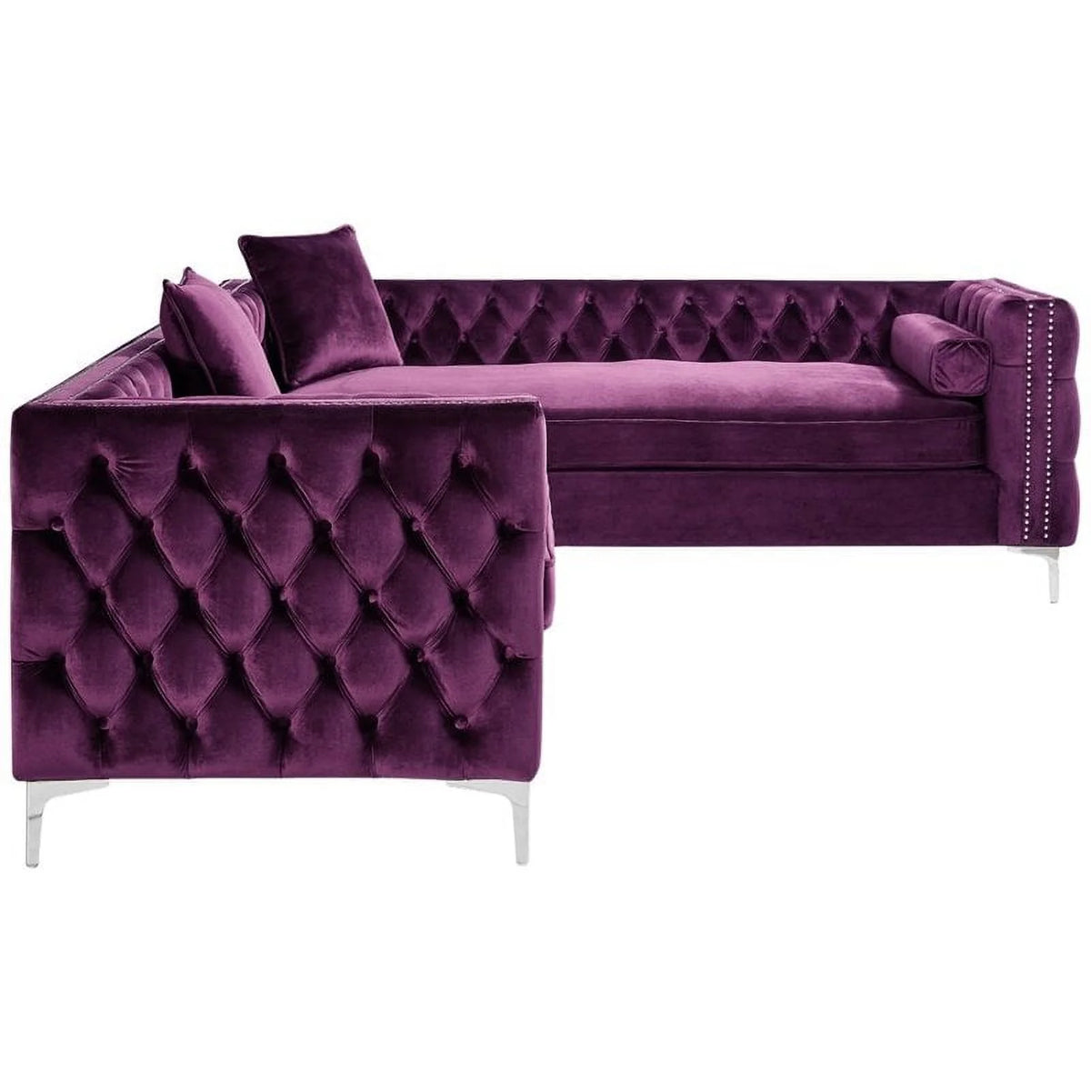Velvet Right Facing Corner Sectional Sofa in Purple Z236