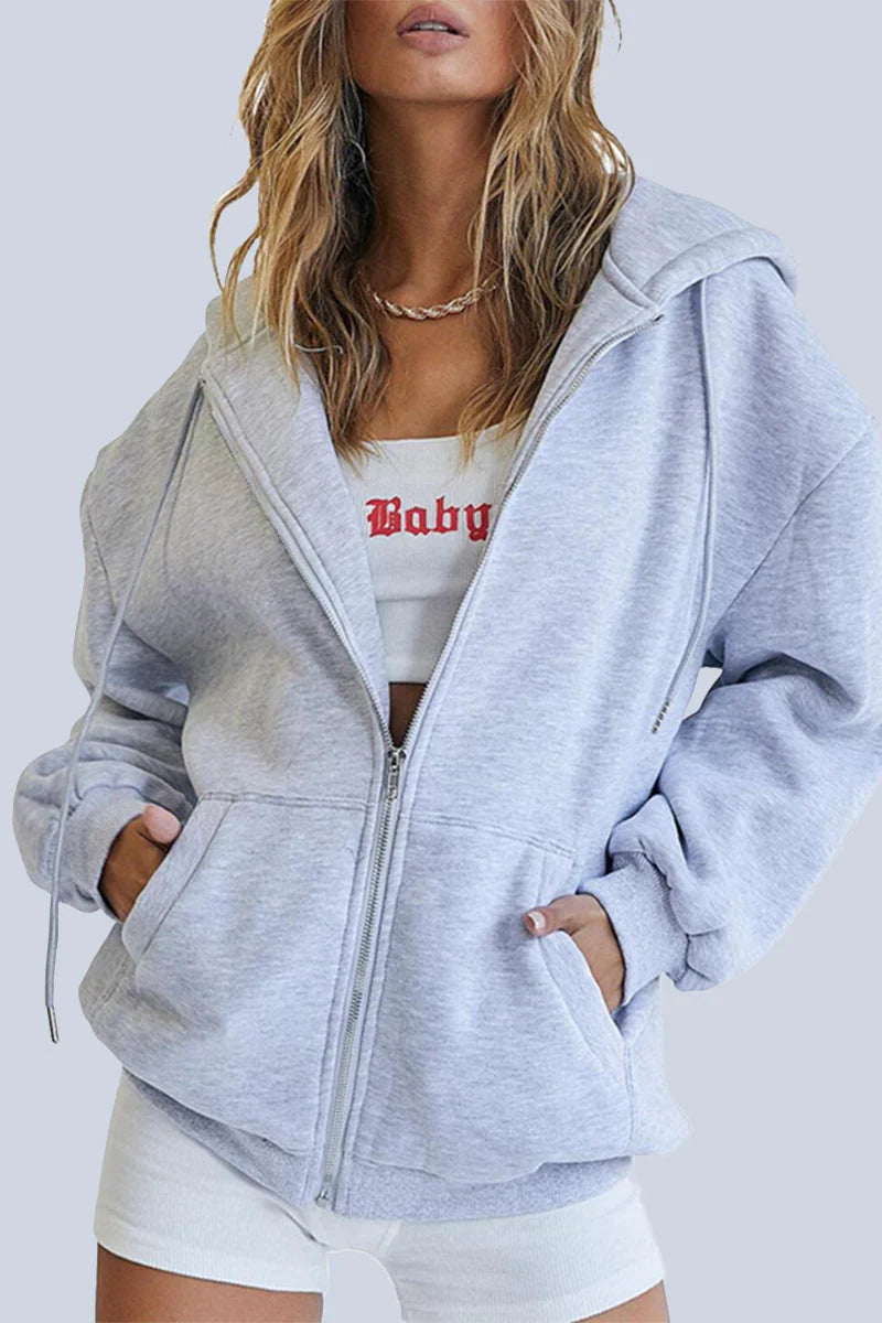 Solid Pocket Hooded Collar Outerwear P7860