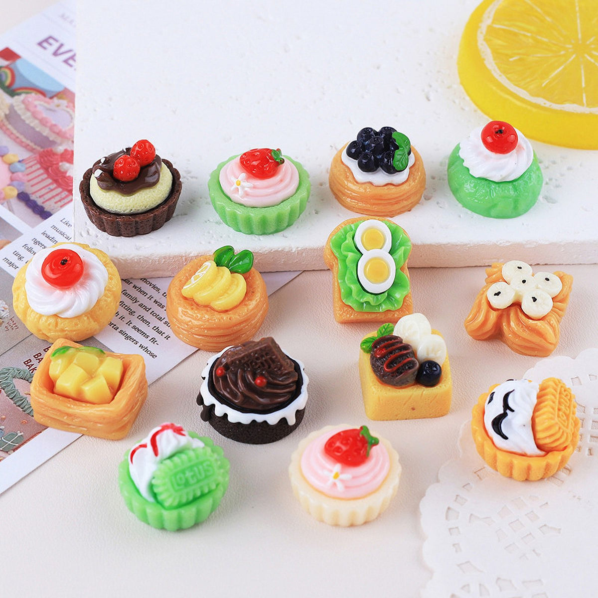 10 Pcs Mini Simulation Cake Cookies Chocolate Toast Fruit Pudding Dollhouse Decorations Q84140