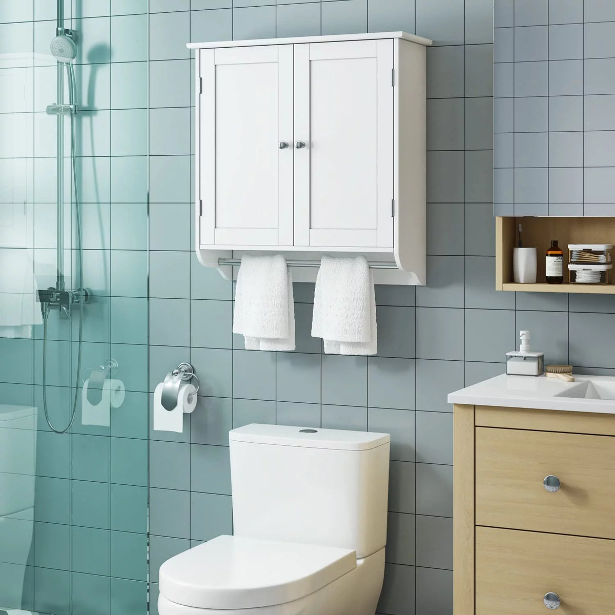 White Over The Toilet Storage Cabinet with Adjustable Shelf Z978
