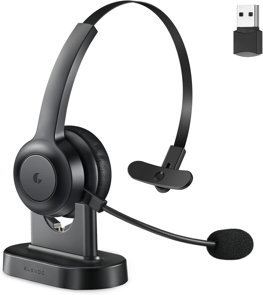 Wireless Bluetooth Headset with Microphone, AI Noise Cancelling, 35 Hrs Talk Time, USB Dongle, Charging Base, Mute Button, Pack of 2 P7025
