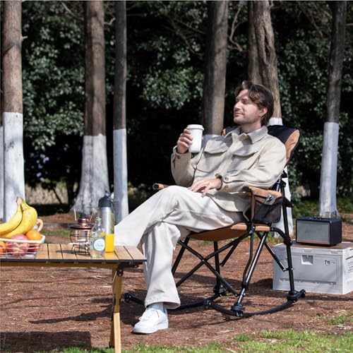 Oversized Folding Rocking Camping Chair with Padded Backrest and Hard Armrests, Brown W517022