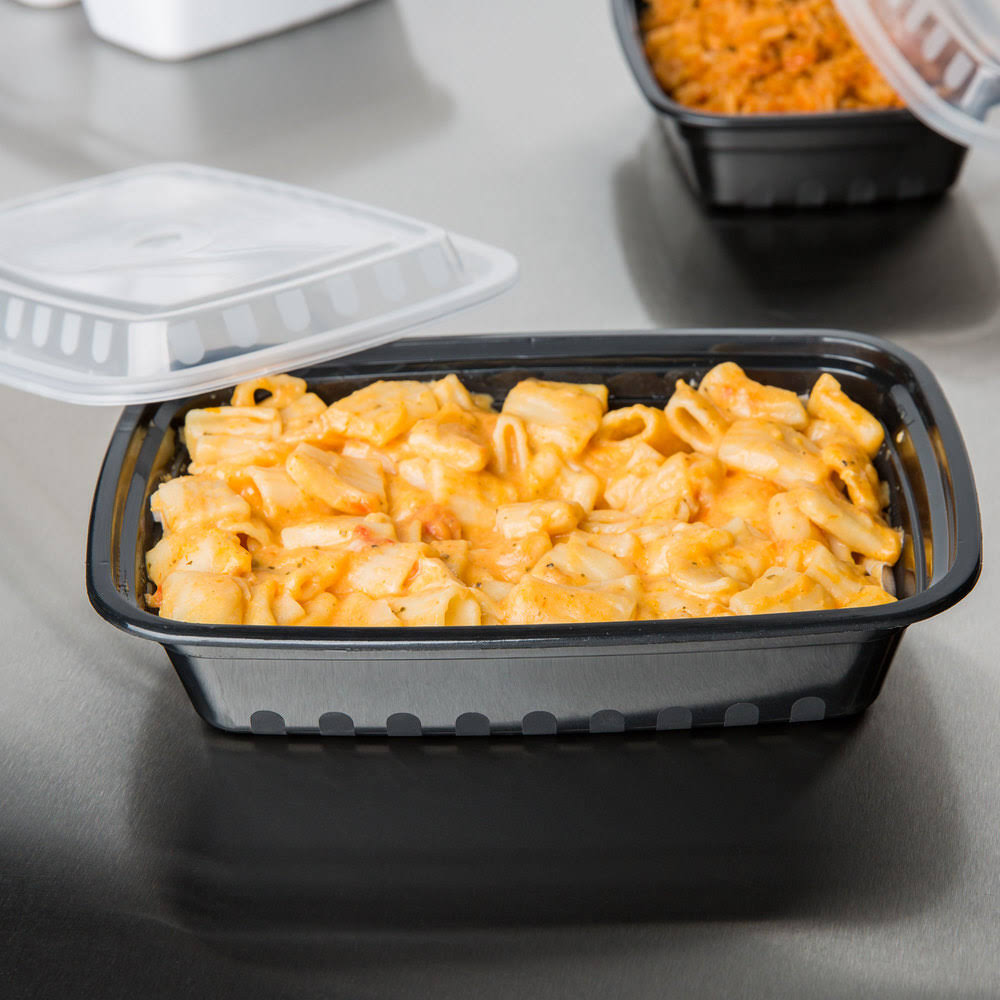 24 oz Black Microwavable Food Container with Lid W39844