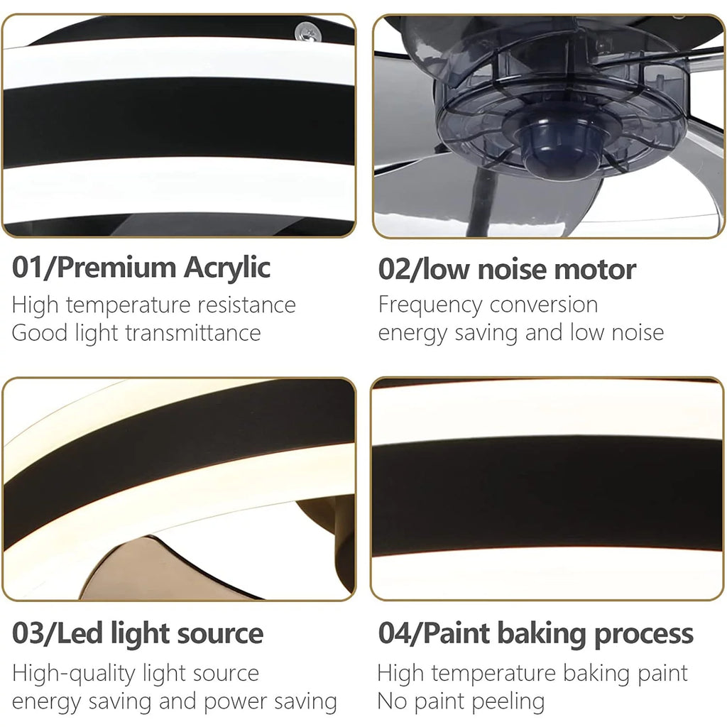 Black Modern Low Profile Ceiling Fan with Light L332
