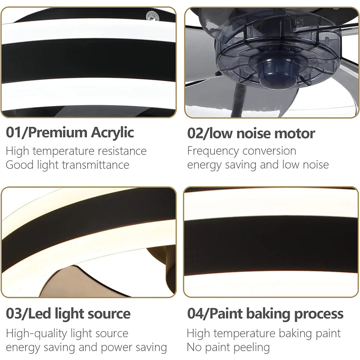 Black Modern Low Profile Ceiling Fan with Light L332