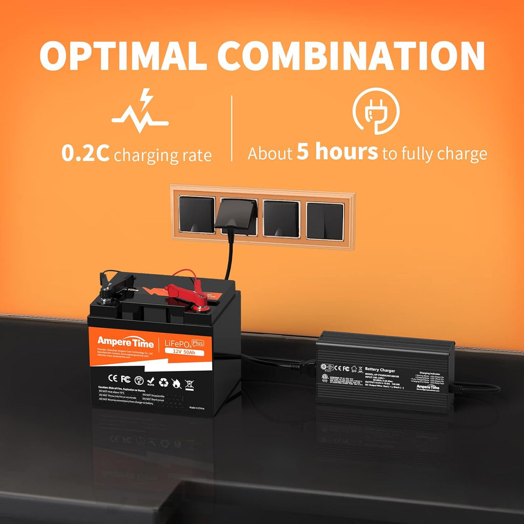 12V 50Ah LiFePO4 Battery with 14.6V 10A Charger F726