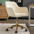 Beige Velvet Adjustable Height Office Chair with Gold Metal Legs and Wheels U605
