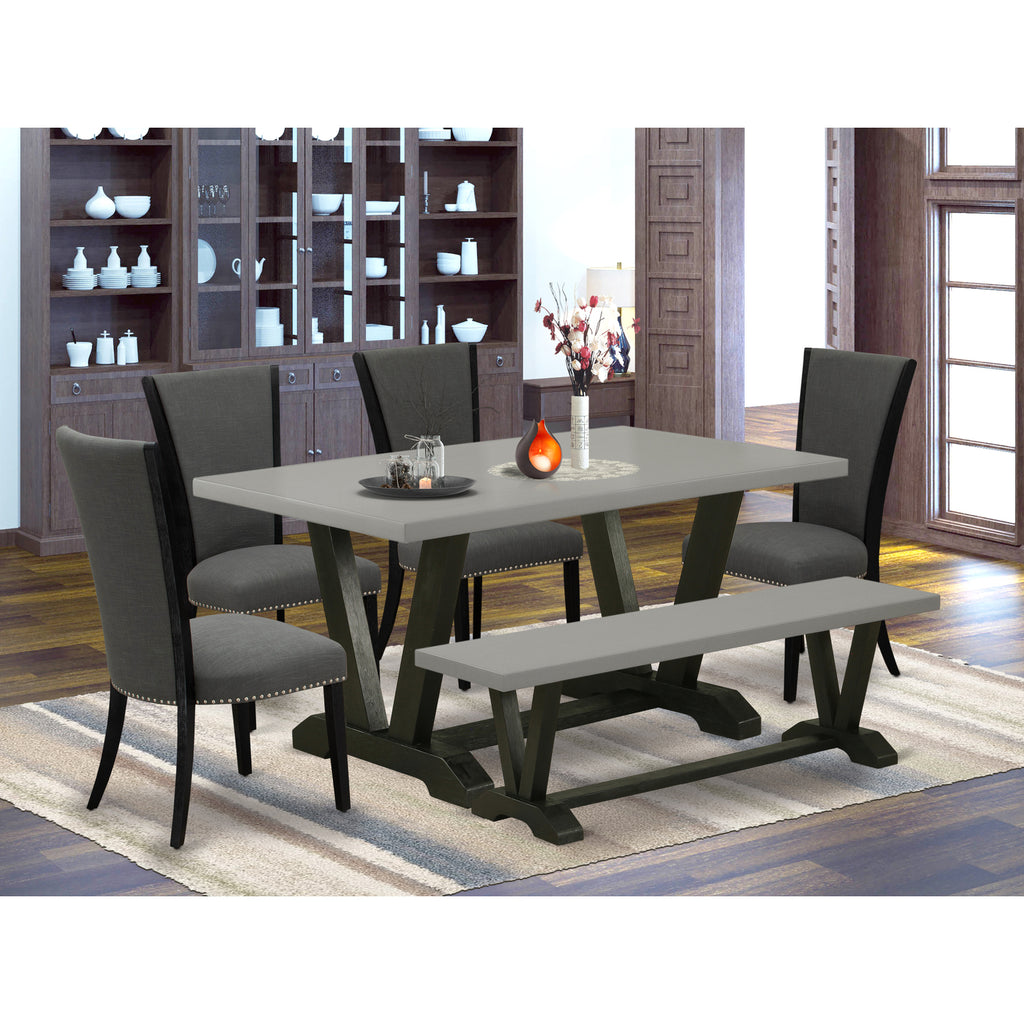 6-piece Wood Dining Set with Fabric Seat in Gray N203