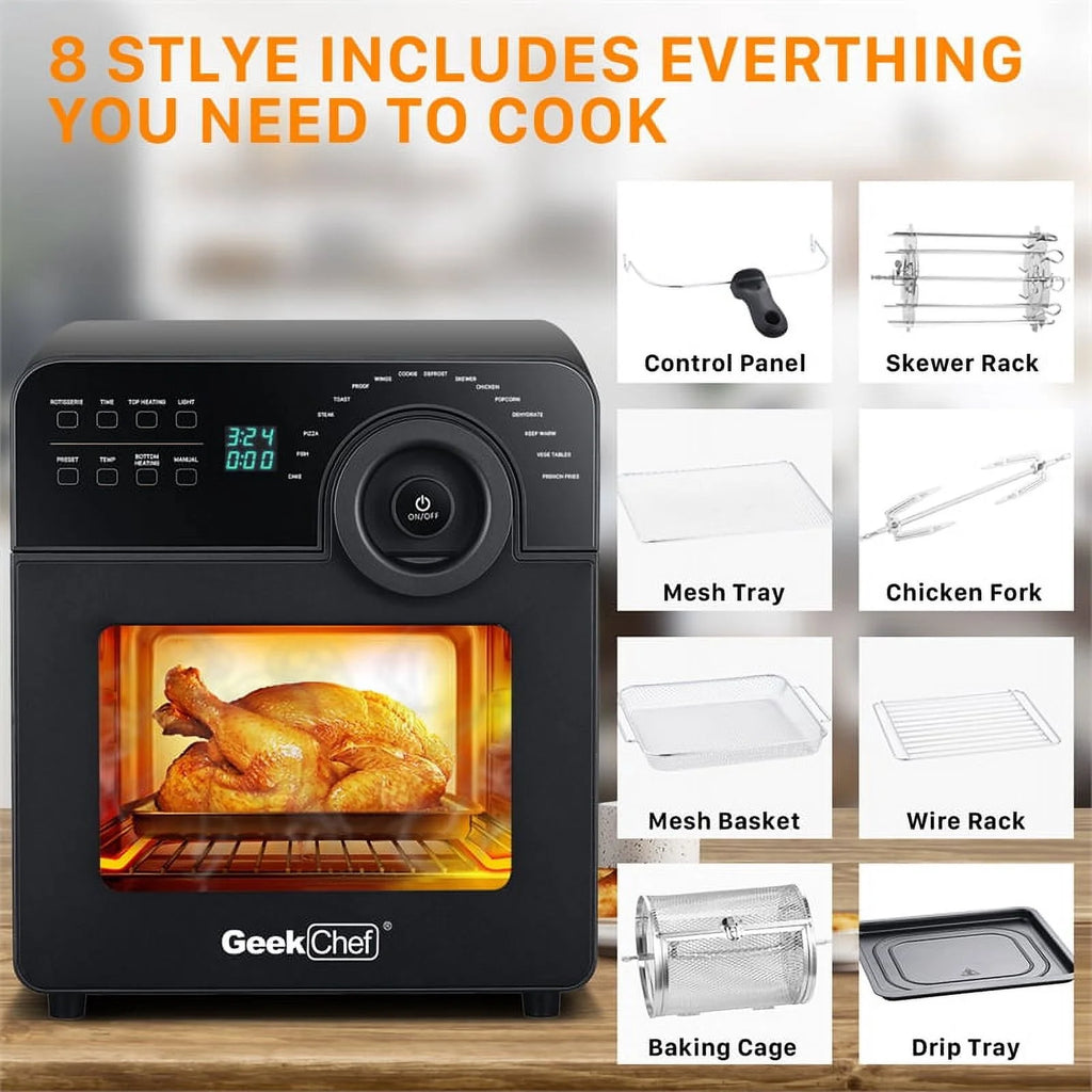 Black 16-in-1 Digital Air Fryer Oven with Rotisserie and Dehydrator V287412