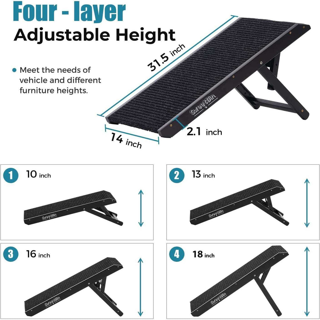 18 Tall Adjustable Wooden Folding Pet Ramp with Non Slip Carpet X203341