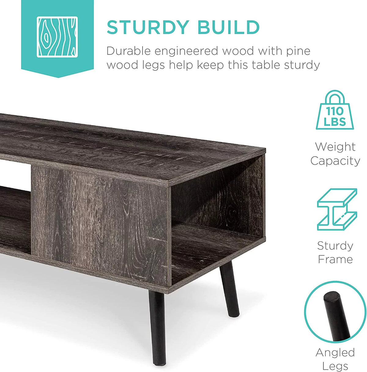 Mid-Century Modern Coffee Table with Open Storage Shelf I980