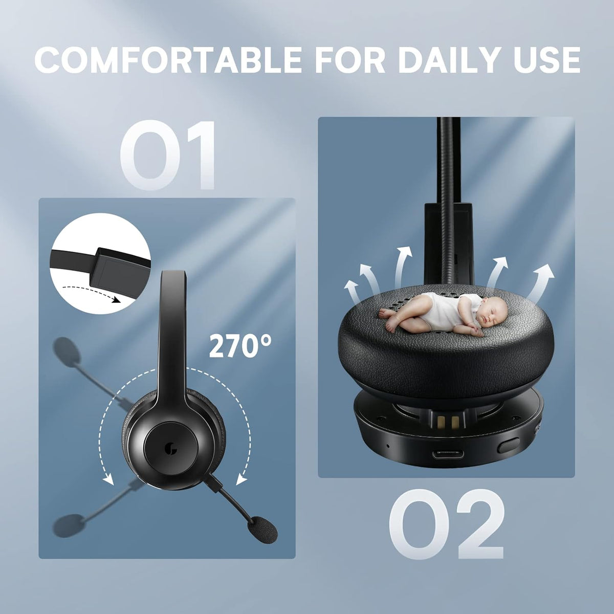 Wireless Bluetooth Headset with Microphone, AI Noise Cancelling, 35 Hrs Talk Time, USB Dongle, Charging Base, Mute Button, Pack of 2 P7025